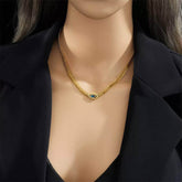 Eye-Shaped Blue Zircon Necklace: Vintage Thick Chains N1922
